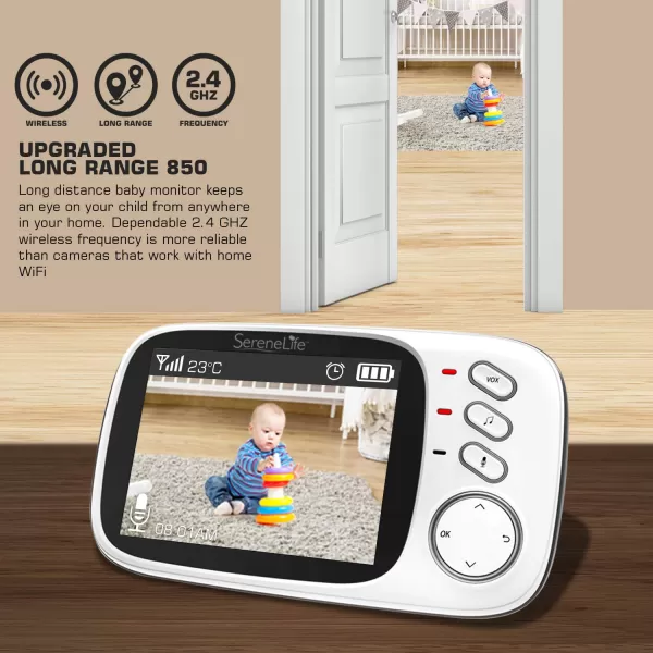 indoor Video Baby Monitor Long Range Upgraded 850’ Wireless Range, Night Vision, Temperature Monitoring and Portable 2” Color Screen Serenelife USA SLBCAM20 1080p