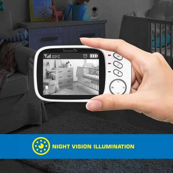indoor Video Baby Monitor Long Range Upgraded 850’ Wireless Range, Night Vision, Temperature Monitoring and Portable 2” Color Screen Serenelife USA SLBCAM20 1080p