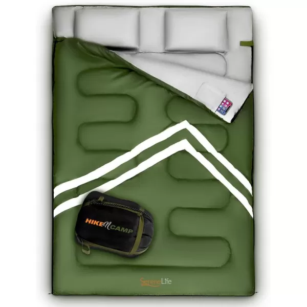 Backpacking Sleeping Bag Camping Gear - Double Sleeping Bag for Adults/Teens w/ 2 Pillows, Bag - Outdoor Lightweight Weather Proof Sleeping Bags - Camping, Hiking - SereneLife