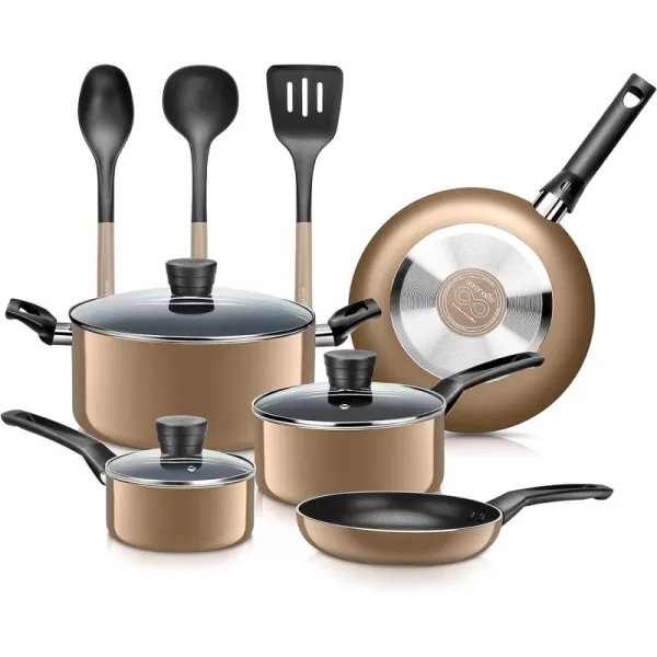 SereneLife Kitchenware Pots &amp; Pans Basic Kitchen Cookware, Black Non-Stick Coating Inside, Heat Resistant Lacquer , One Size, Gray