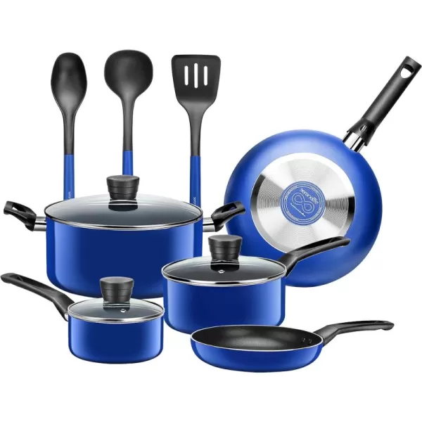 SereneLife Kitchenware Pots &amp; Pans Basic Kitchen Cookware, Black Non-Stick Coating Inside, Heat Resistant Lacquer , One Size, Gray