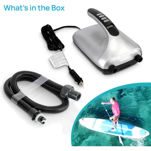20PSI High Pressure SUP Electric Air Pump,Dual Stage Inflation Paddle Board Pump for Inflatable Stand Up Paddle Boards, Boats,Kayak,12V DC Car Connector by SereneLife