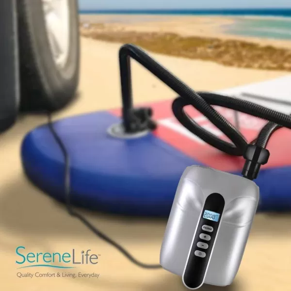 20PSI High Pressure SUP Electric Air Pump,Dual Stage Inflation Paddle Board Pump for Inflatable Stand Up Paddle Boards, Boats,Kayak,12V DC Car Connector by SereneLife