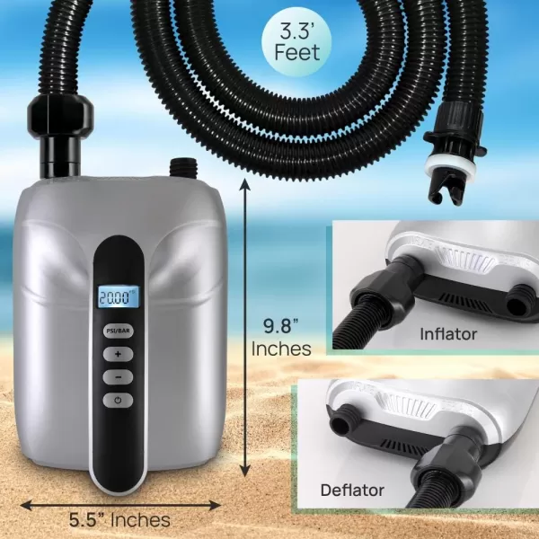 20PSI High Pressure SUP Electric Air Pump,Dual Stage Inflation Paddle Board Pump for Inflatable Stand Up Paddle Boards, Boats,Kayak,12V DC Car Connector by SereneLife