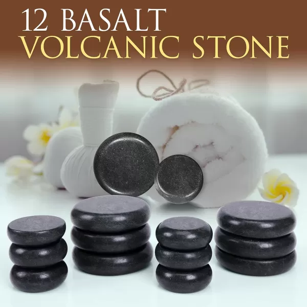 Massage Stone Heater Box Set-Electric Spa Portable Heated Rocks Massage Stones and Warmer Set - Heat Rock Massaging Kit 12 Large/Small Black Stone Set w/Bamboo Heating Case-SereneLife PSLMSGST65.5