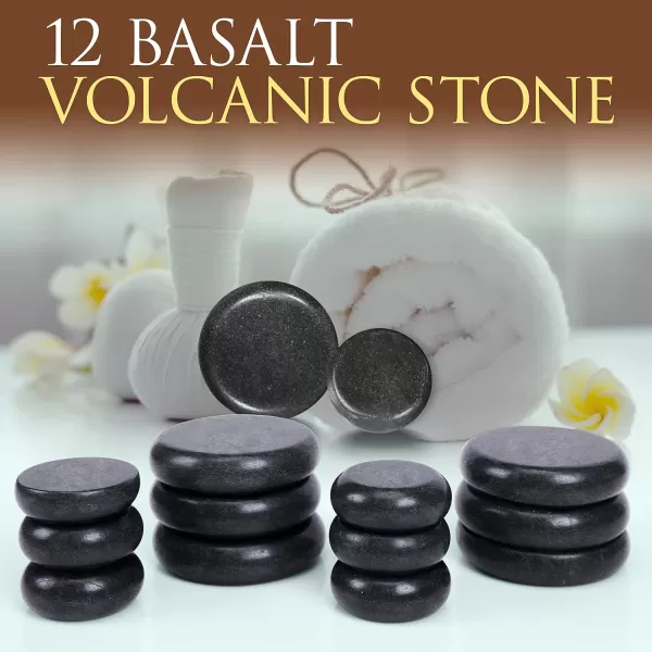 Massage Stone Heater Box Set-Electric Spa Portable Heated Rocks Massage Stones and Warmer Set - Heat Rock Massaging Kit 12 Large/Small Black Stone Set w/Bamboo Heating Case-SereneLife PSLMSGST65.5