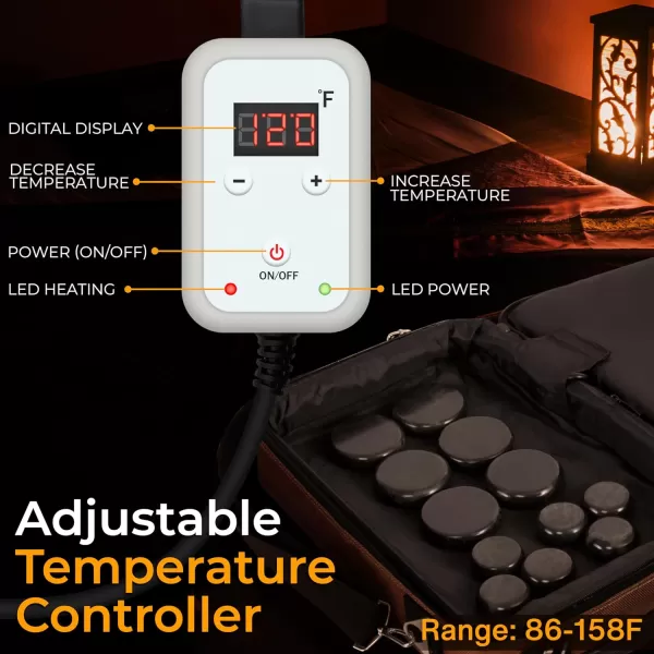 Portable Massage Stone Warmer Set - Electric Spa Hot Stones Massager and Heater Kit with 6 Large and 6 Small Round Shaped Basalt Massaging Rocks, Digital Controller Heating Bag, Pink