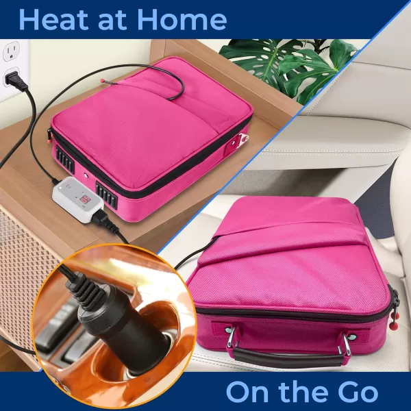 Portable Massage Stone Warmer Set - Electric Spa Hot Stones Massager and Heater Kit with 6 Large and 6 Small Round Shaped Basalt Massaging Rocks, Digital Controller Heating Bag, Pink