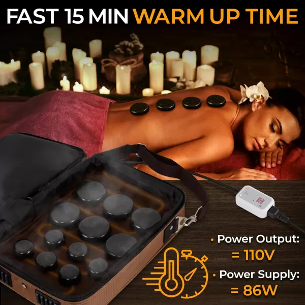 Portable Massage Stone Warmer Set - Electric Spa Hot Stones Massager and Heater Kit with 6 Large and 6 Small Round Shaped Basalt Massaging Rocks, Digital Controller Heating Bag, Pink