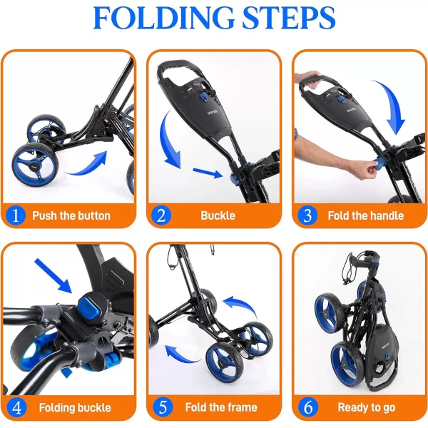 SereneLife 3 Wheel Golf Push Cart - Lightweight Folding Golf Walking Push Cart Roller Golf Bag Holder w/ Upper/Lower Bracket w/ Elastic Strap, Scorecard Storage Compartment