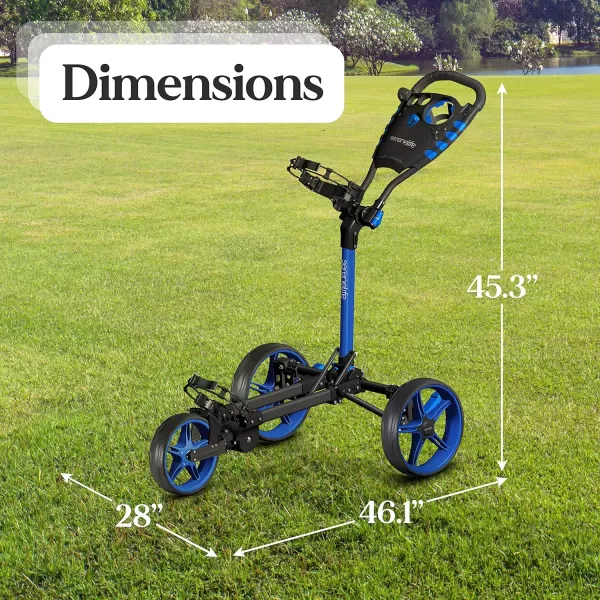 SereneLife 3 Wheel Golf Push Cart - Lightweight Folding Golf Walking Push Cart Roller Golf Bag Holder w/ Upper/Lower Bracket w/ Elastic Strap, Scorecard Storage Compartment