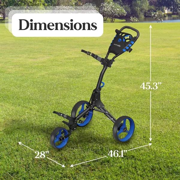 SereneLife 3 Wheel Golf Push Cart - Lightweight Folding Golf Walking Push Cart Roller Golf Bag Holder w/ Upper/Lower Bracket w/ Elastic Strap, Scorecard Storage Compartment