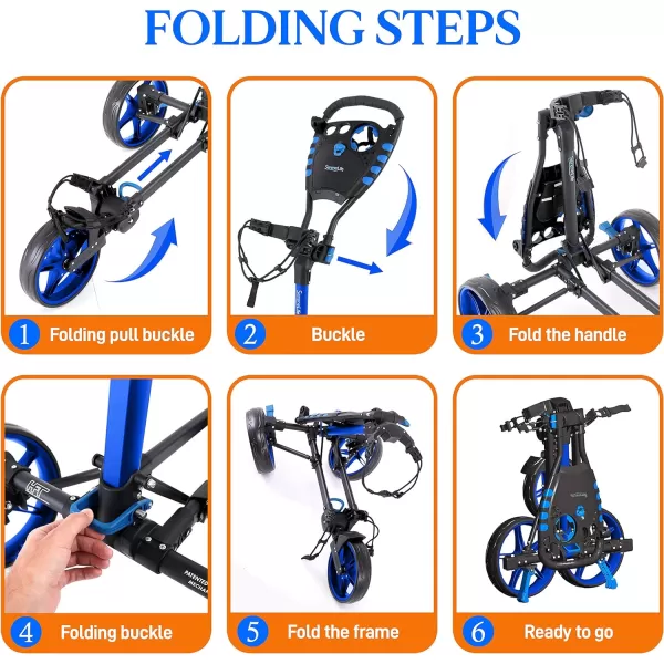 SereneLife 3 Wheel Golf Push Cart - Lightweight Folding Golf Walking Push Cart Roller Golf Bag Holder w/ Upper/Lower Bracket w/ Elastic Strap, Scorecard Storage Compartment