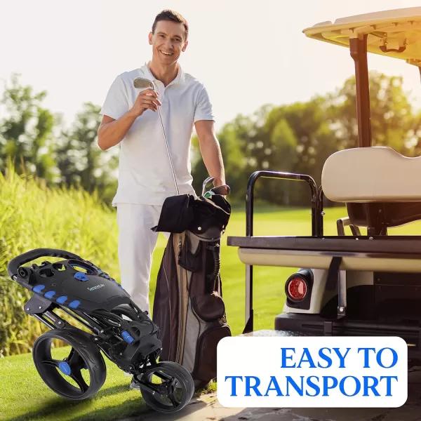 SereneLife 3 Wheel Golf Push Cart - Lightweight Folding Golf Walking Push Cart Roller Golf Bag Holder w/ Upper/Lower Bracket w/ Elastic Strap, Scorecard Storage Compartment