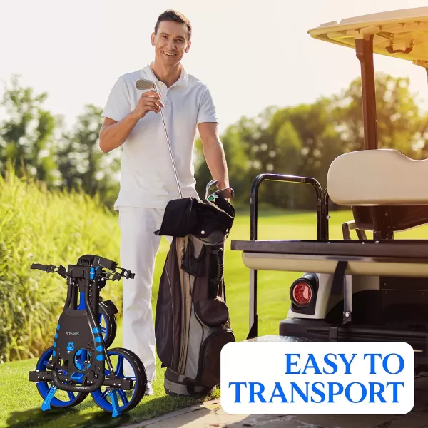 SereneLife 3 Wheel Golf Push Cart - Lightweight Folding Golf Walking Push Cart Roller Golf Bag Holder w/ Upper/Lower Bracket w/ Elastic Strap, Scorecard Storage Compartment