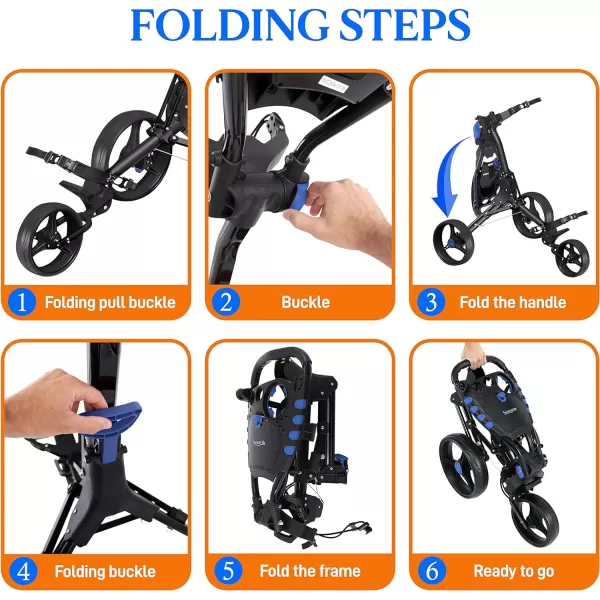 SereneLife 3 Wheel Golf Push Cart - Lightweight Folding Golf Walking Push Cart Roller Golf Bag Holder w/ Upper/Lower Bracket w/ Elastic Strap, Scorecard Storage Compartment