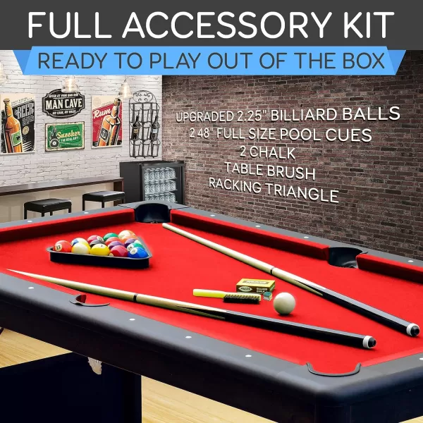 SereneLife 6-Ft Folding Pool Table - Best in Stability - Steel Frame, Fully Supported Slate, Welded Leg Supports with Safety Anti Collapse Locks, 128LB Heavy Duty Billiard Game and Accessory Set