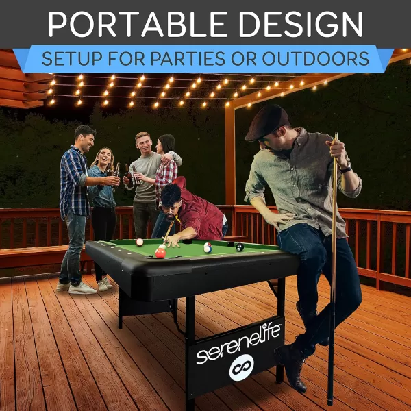 SereneLife 6-Ft Folding Pool Table - Best in Stability - Steel Frame, Fully Supported Slate, Welded Leg Supports with Safety Anti Collapse Locks, 128LB Heavy Duty Billiard Game and Accessory Set