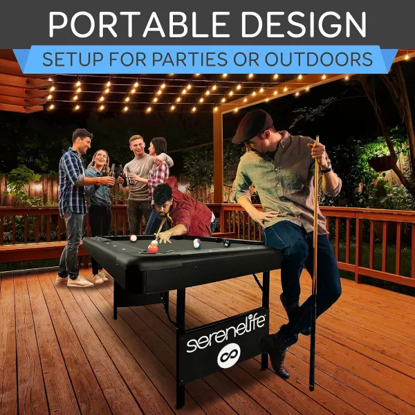 SereneLife 6-Ft Folding Pool Table - Best in Stability - Steel Frame, Fully Supported Slate, Welded Leg Supports with Safety Anti Collapse Locks, 128LB Heavy Duty Billiard Game and Accessory Set