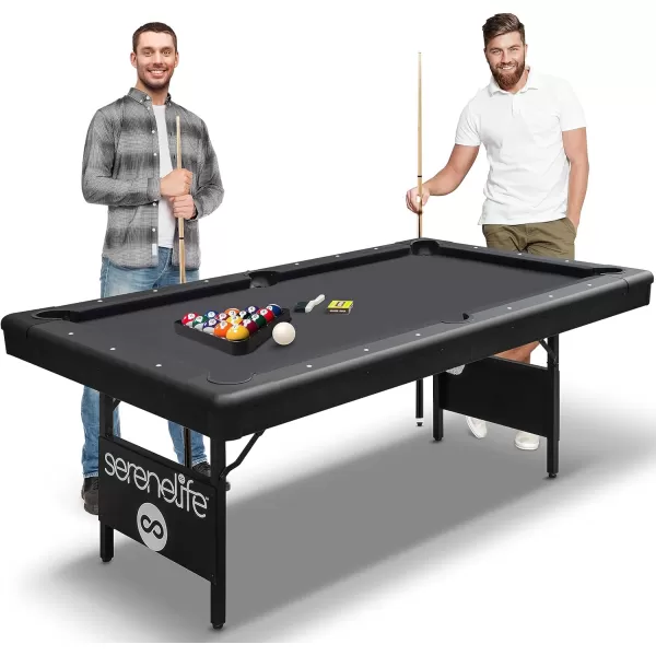 SereneLife 6-Ft Folding Pool Table - Best in Stability - Steel Frame, Fully Supported Slate, Welded Leg Supports with Safety Anti Collapse Locks, 128LB Heavy Duty Billiard Game and Accessory Set
