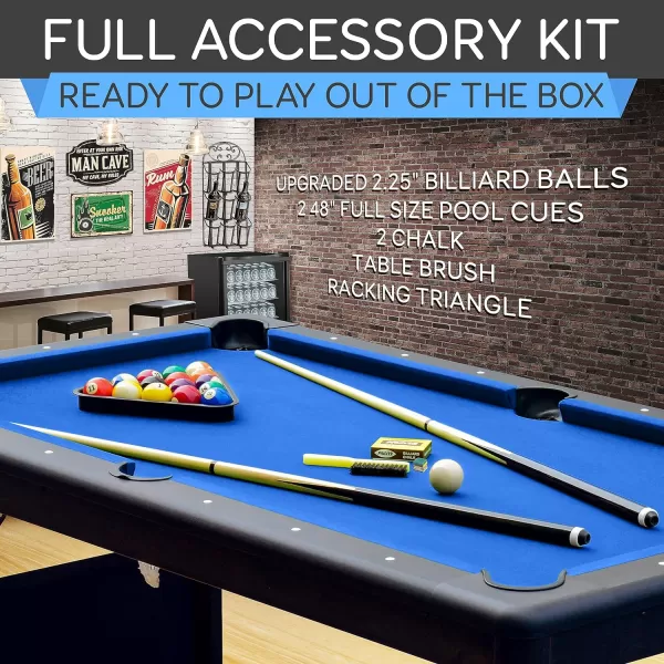 SereneLife 6-Ft Folding Pool Table - Best in Stability - Steel Frame, Fully Supported Slate, Welded Leg Supports with Safety Anti Collapse Locks, 128LB Heavy Duty Billiard Game and Accessory Set