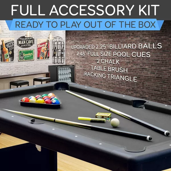 SereneLife 6-Ft Folding Pool Table - Best in Stability - Steel Frame, Fully Supported Slate, Welded Leg Supports with Safety Anti Collapse Locks, 128LB Heavy Duty Billiard Game and Accessory Set