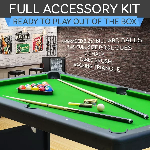 SereneLife 6-Ft Folding Pool Table - Best in Stability - Steel Frame, Fully Supported Slate, Welded Leg Supports with Safety Anti Collapse Locks, 128LB Heavy Duty Billiard Game and Accessory Set
