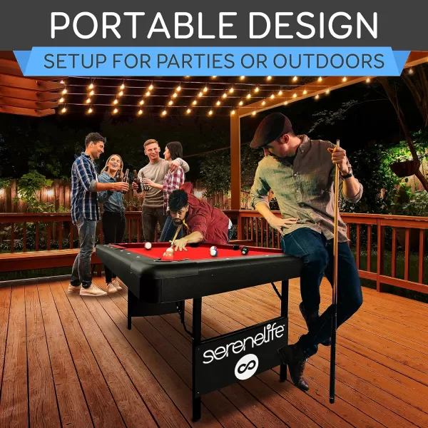 SereneLife 6-Ft Folding Pool Table - Best in Stability - Steel Frame, Fully Supported Slate, Welded Leg Supports with Safety Anti Collapse Locks, 128LB Heavy Duty Billiard Game and Accessory Set