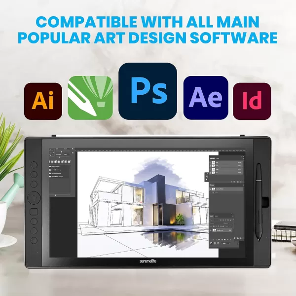 SereneLife Dual Mode Graphic Tablet - 21.5" Full-Laminated Technology Art Monitor w/Capacitive Touch Screen &amp; 8192 Pressure Levels Wireless Passive Stylus - Digital Drawing, Design - MAC, Windows OS