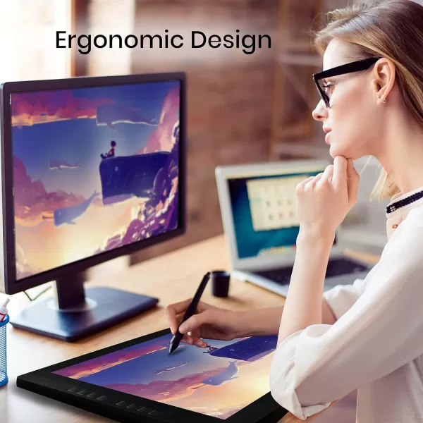 SereneLife Dual Mode Graphic Tablet - 21.5" Full-Laminated Technology Art Monitor w/Capacitive Touch Screen &amp; 8192 Pressure Levels Wireless Passive Stylus - Digital Drawing, Design - MAC, Windows OS