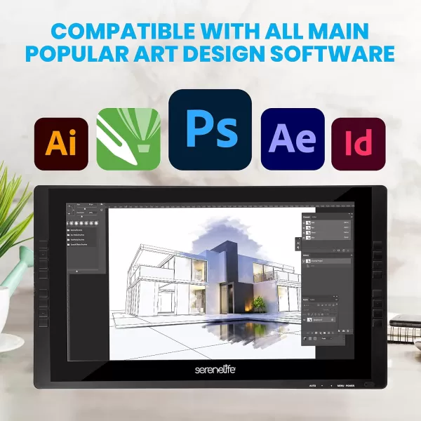 SereneLife Dual Mode Graphic Tablet - 21.5" Full-Laminated Technology Art Monitor w/Capacitive Touch Screen &amp; 8192 Pressure Levels Wireless Passive Stylus - Digital Drawing, Design - MAC, Windows OS