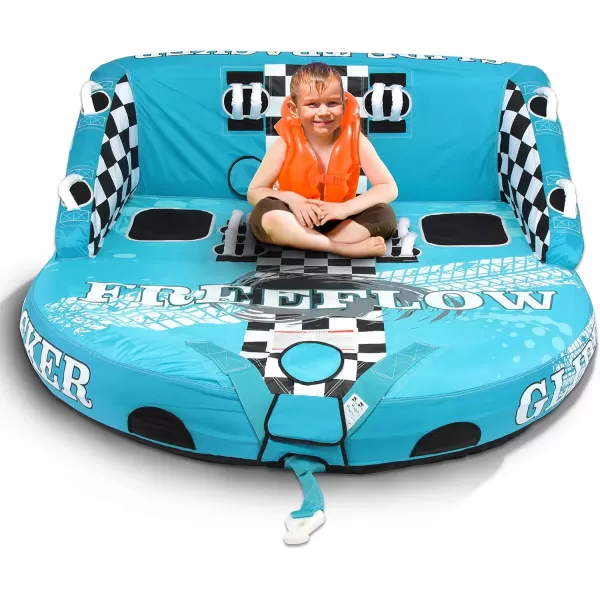 SereneLife Heavy-Duty Inflatable Towable Booster Tube - Water Tube Boating Float Tow Raft, Watersports Inflatable Pull Boats/Tubes/Towables w/Foam Seats, PVC Bladder, Handles