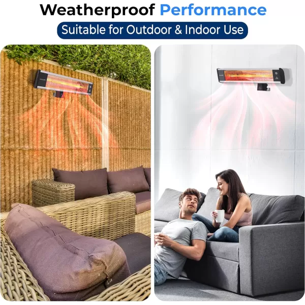 SereneLife Infrared Outdoor Electric Space Heater, Wall Mounted Heater, 1500 W, Electric Patio Heater w/ Remote Control 26" x 8" for Restaurant, Patio, Backyard, Garage, Decks Black