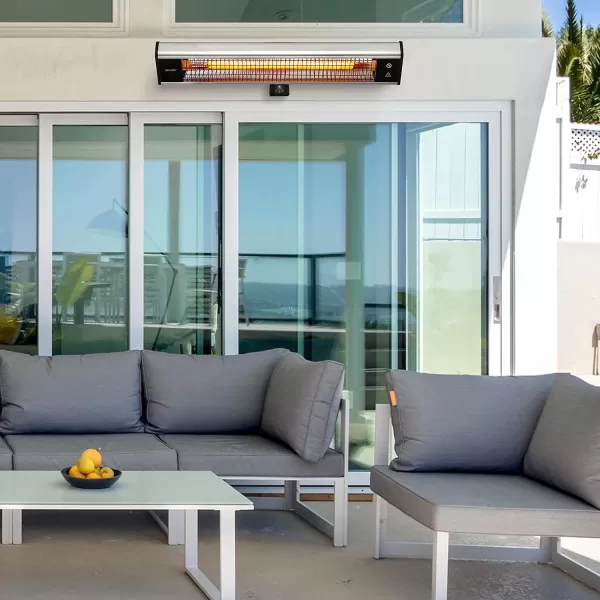 SereneLife Infrared Outdoor Electric Space Heater, Wall Mounted Heater, 1500 W, Electric Patio Heater w/ Remote Control 26" x 8" for Restaurant, Patio, Backyard, Garage, Decks Black