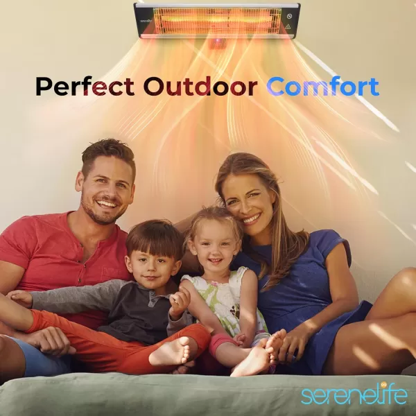 SereneLife Infrared Outdoor Electric Space Heater, Wall Mounted Heater, 1500 W, Electric Patio Heater w/ Remote Control 26" x 8" for Restaurant, Patio, Backyard, Garage, Decks Black