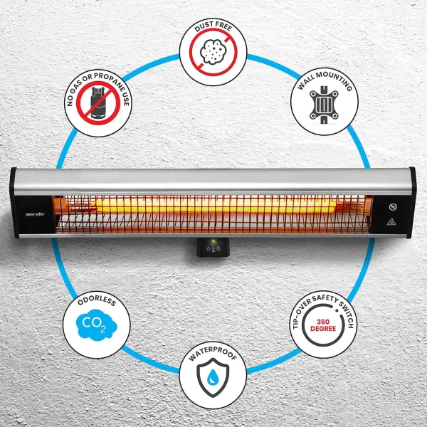 SereneLife Infrared Outdoor Electric Space Heater, Wall Mounted Heater, 1500 W, Electric Patio Heater w/ Remote Control 26" x 8" for Restaurant, Patio, Backyard, Garage, Decks Black