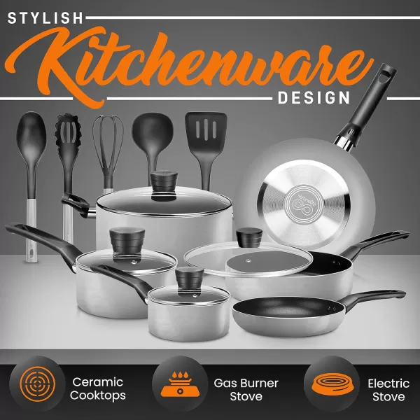 SereneLife Kitchenware Pots &amp; Pans Basic Kitchen Cookware, Black Non-Stick Coating Inside, Heat Resistant Lacquer , One Size, Gold
