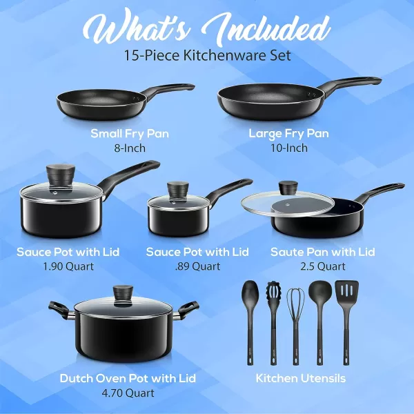 SereneLife Kitchenware Pots &amp; Pans Basic Kitchen Cookware, Black Non-Stick Coating Inside, Heat Resistant Lacquer , One Size, Gold