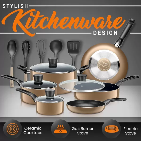 SereneLife Kitchenware Pots &amp; Pans Basic Kitchen Cookware, Black Non-Stick Coating Inside, Heat Resistant Lacquer , One Size, Gold