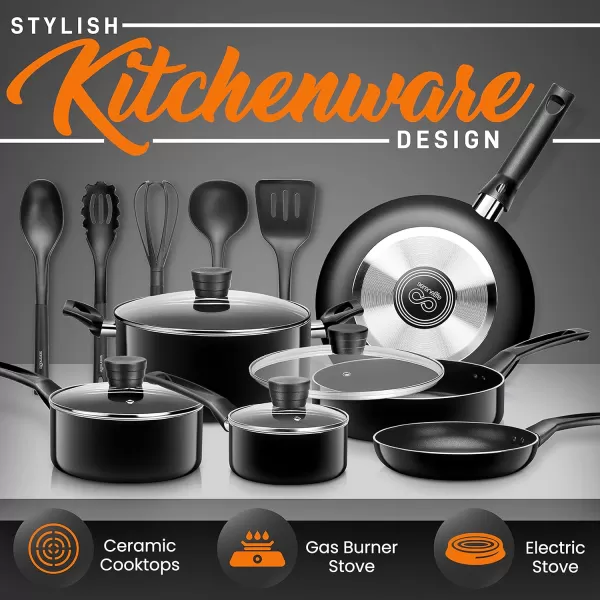 SereneLife Kitchenware Pots &amp; Pans Basic Kitchen Cookware, Black Non-Stick Coating Inside, Heat Resistant Lacquer , One Size, Gold