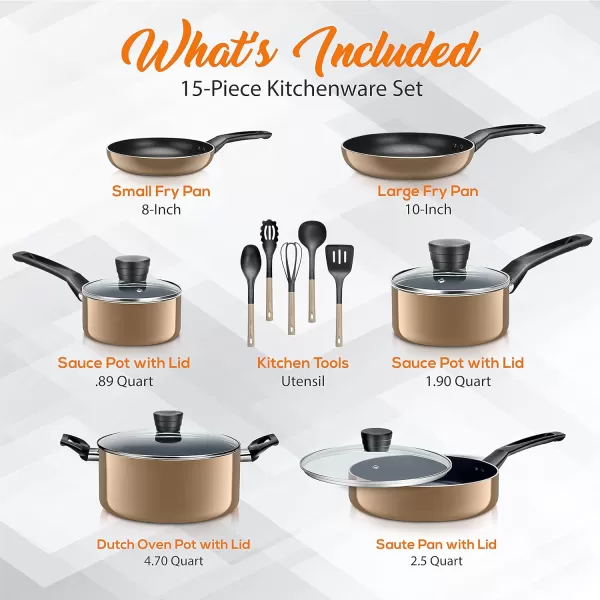 SereneLife Kitchenware Pots &amp; Pans Basic Kitchen Cookware, Black Non-Stick Coating Inside, Heat Resistant Lacquer , One Size, Gold