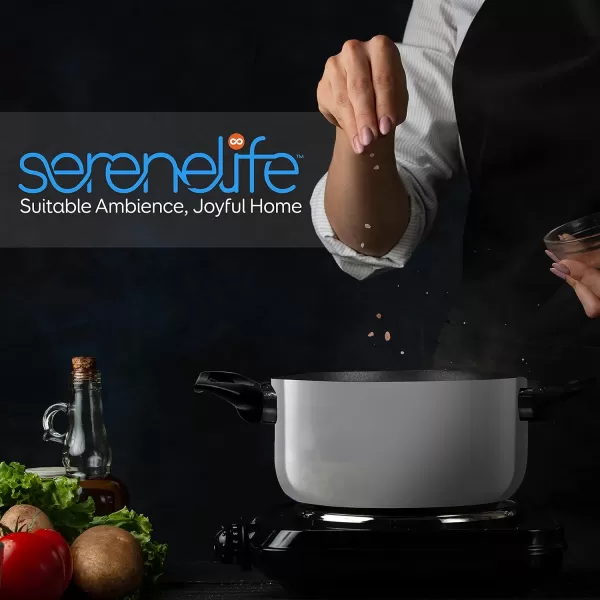 SereneLife Kitchenware Pots &amp; Pans Basic Kitchen Cookware, Black Non-Stick Coating Inside, Heat Resistant Lacquer , One Size, gray