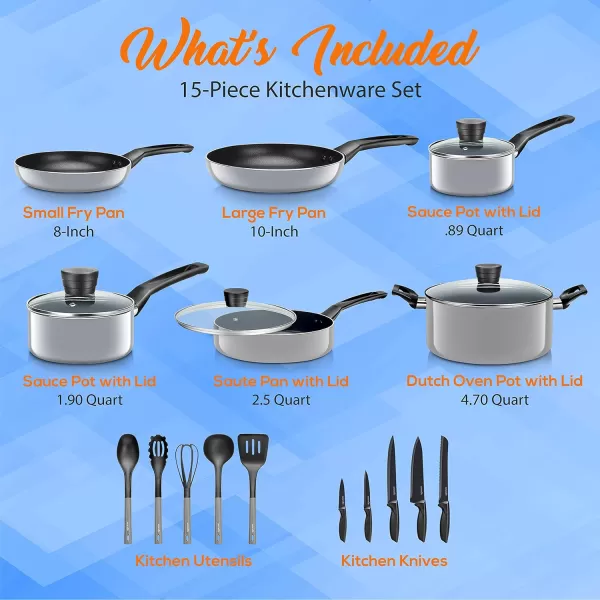 SereneLife Kitchenware Pots &amp; Pans Basic Kitchen Cookware, Black Non-Stick Coating Inside, Heat Resistant Lacquer , One Size, gray