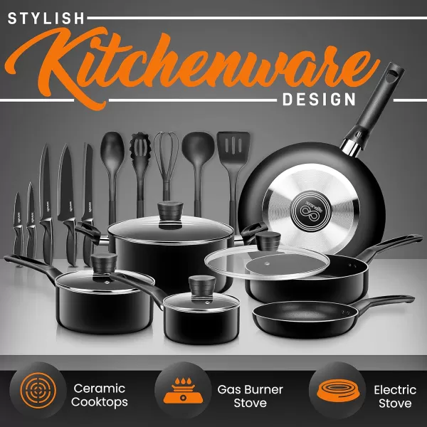 SereneLife Kitchenware Pots &amp; Pans Basic Kitchen Cookware, Black Non-Stick Coating Inside, Heat Resistant Lacquer , One Size, gray