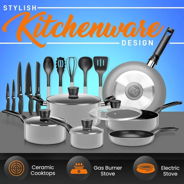 SereneLife Kitchenware Pots &amp; Pans Basic Kitchen Cookware, Black Non-Stick Coating Inside, Heat Resistant Lacquer , One Size, gray