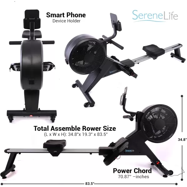 SereneLife Smart Rowing Machine-Home Rowing Machine with Smartphone Fitness Monitoring App-Row Machine for Gym or Home Use-Rowing Exercise Machine Measures Time, Stride, Distance, Calories Burned.…