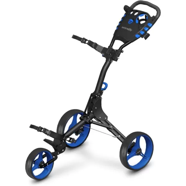 SereneLife 3 Wheel Golf Push Cart - Lightweight Folding Golf Walking Push Cart Roller Golf Bag Holder w/ Upper/Lower Bracket w/ Elastic Strap, Scorecard Storage Compartment