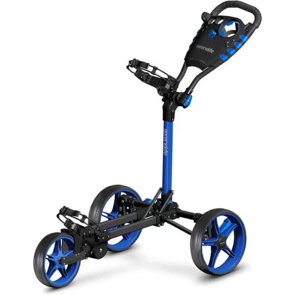 SereneLife 3 Wheel Golf Push Cart - Lightweight Folding Golf Walking Push Cart Roller Golf Bag Holder w/ Upper/Lower Bracket w/ Elastic Strap, Scorecard Storage Compartment