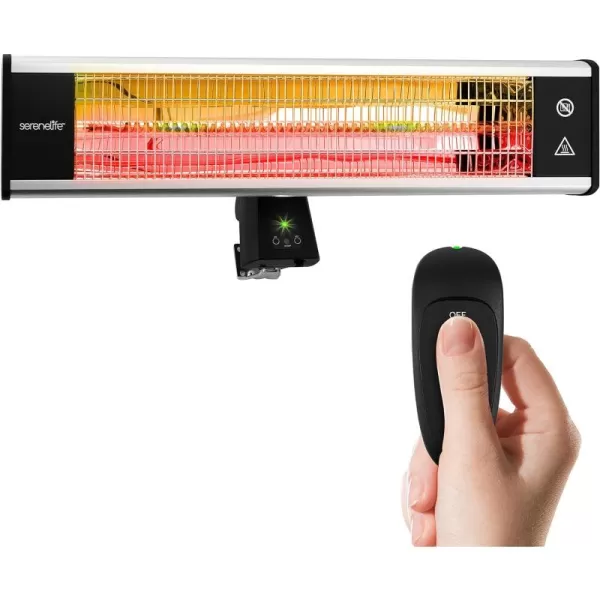 SereneLife Infrared Outdoor Electric Space Heater, Wall Mounted Heater, 1500 W, Electric Patio Heater w/ Remote Control 26" x 8" for Restaurant, Patio, Backyard, Garage, Decks Black