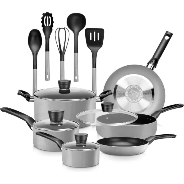 SereneLife Kitchenware Pots &amp; Pans Basic Kitchen Cookware, Black Non-Stick Coating Inside, Heat Resistant Lacquer , One Size, Gold